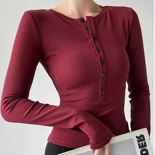 Hot girl sexy half-open collar long-sleeved right shoulder tight top women's autumn and winter figure-showing bottoming shirt slim T-shirt
