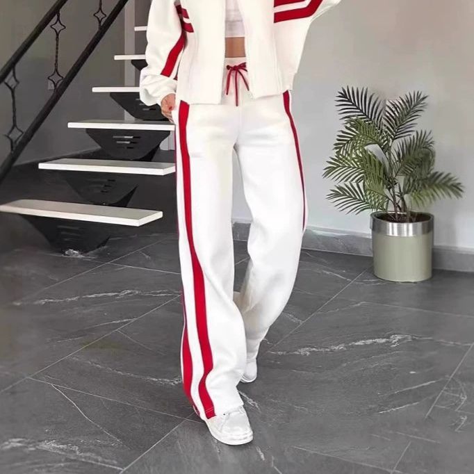 2025 European and American Cross-Border Amazon Temu Fashion Color-Blocking New Two-Piece Set Autumn Women's Casual Sports Suit