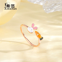 s925纯银本命年戒指女食指胡萝卜兔子开口指环卡通可爱小众设计感