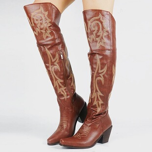 2022 Europe and the United States cross-border WISH supply 35-43 large size thick heel high heel knee half zipper women's boots X474