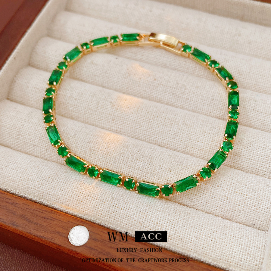 Pulsera de zircón super brillante de oro real, pulsera de lujo ligera, pulsera de alta calidad, estilo de diseño retro, joyas de nicho