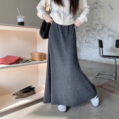 Slim MM Knitted Glutinous Rice Half Umbrella Skirt Women's 2024 Autumn/Winter New Casual Style High-Waisted Hip-Hiding Flowy A-Line Dress