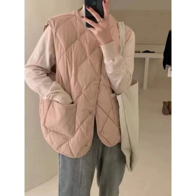 Осенняя новая мода сладкий свободный однобортный карманный повседневный жилет женский бриллиант жилет дикий осенью и зимой