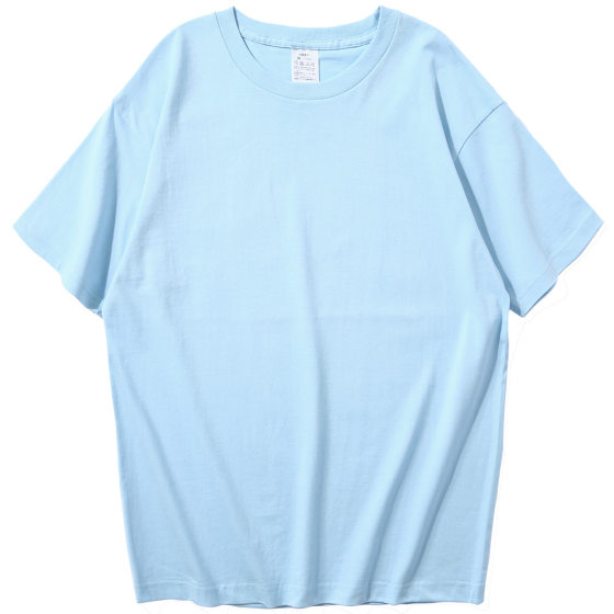 400g heavy milk blue T-shirt high weight small neckline cotton short sleeve men's summer oversize couple half sleeve