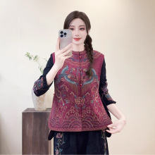 2025秋季新款棉麻重工刺绣花朵民族风女式盘扣花边两面穿马甲