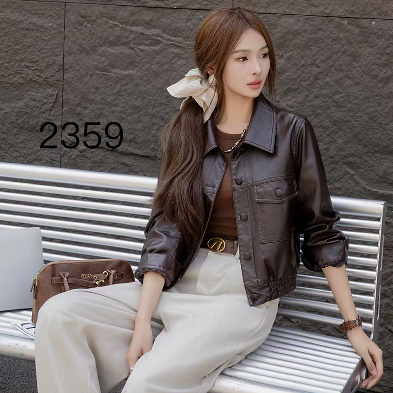 Genuine Brand Short Leather Jacket for Women, Early Autumn New Cool Style Long-Sleeved Motorcycle Jacket, Fashionable Sheepskin Top