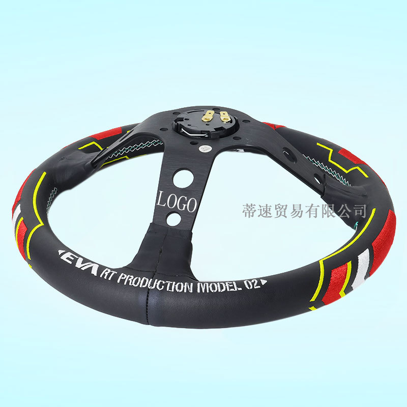 Factory Direct Sales Universal Red Leather Steering Wheel for Car Modification 13inch Embroidered Racing Deep Concave Steering Wheel