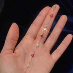 S925纯银四叶草红宝石闪钻手链女小众复古高级感玫瑰金色极细手饰