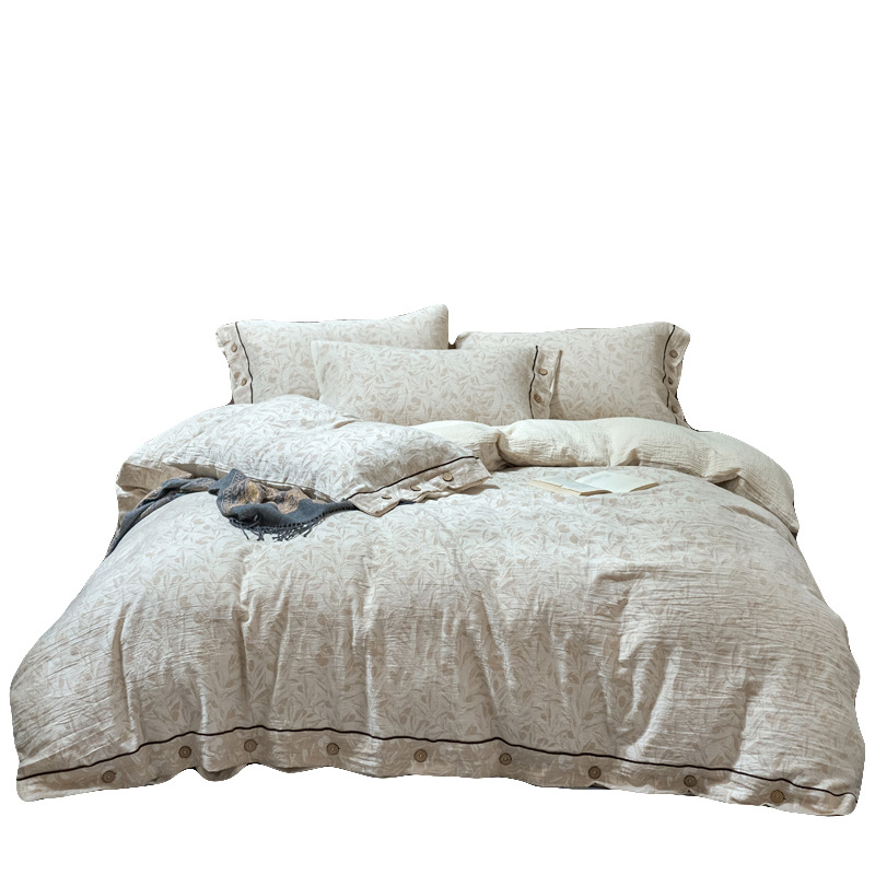 Conjunto de cama de quatro peças em linho e algodão, modelo A-Class, estilo Wabi-Sabi, com fios de algodão japonês, modelo 2026._voghion.com