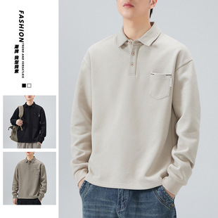 Fashion Brand Sweater Autumn 2024 New Polo Shirt Business Casual Men's Loose All-match Spring and Autumn Solid Color Base Shirt