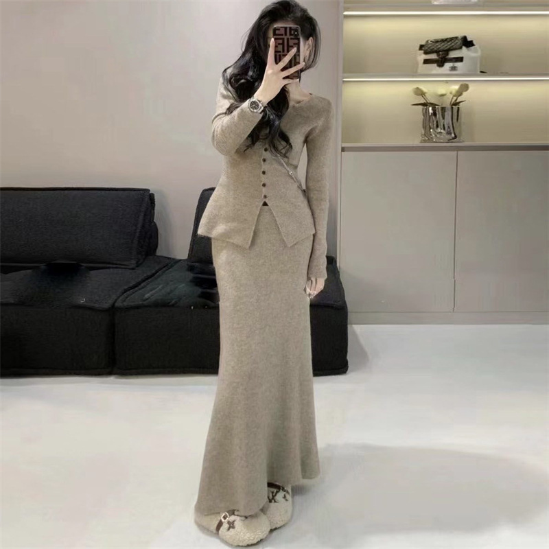 法式优雅风针织开衫套装女2025秋冬新款设计感半身裙两件套毛衣女|undefined