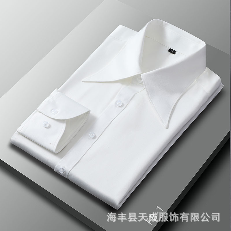 Autumn French-Style Large Collar Shirt for Men, Long-Sleeved Business Pointed Collar Slim-Fit Empire Collar Shirt, Non-Iron, Cross-Border