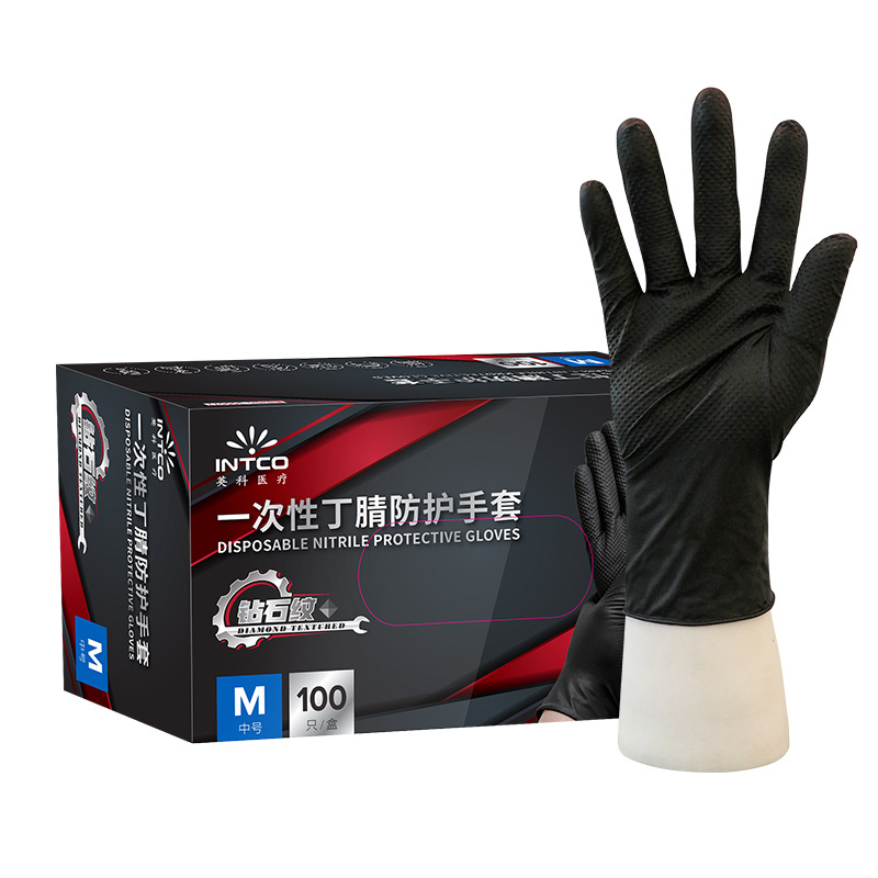 Gran por mayor Ingke desechable guantes de nitrilo caucho patrón de diamante antideslizante engrosado guantes industriales especiales de reparación de automóviles