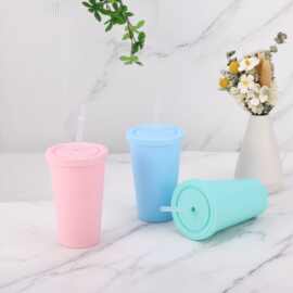加厚单层塑料吸管杯PP材质吸管水杯车载便携式运动磨砂吸管杯批发