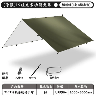 Canopy Tent with 19 | Avtomobil yan çətirləri - silver-coated-model-210t-polyester-cloth-olive-green-8-nails-and-8-ropes-33m