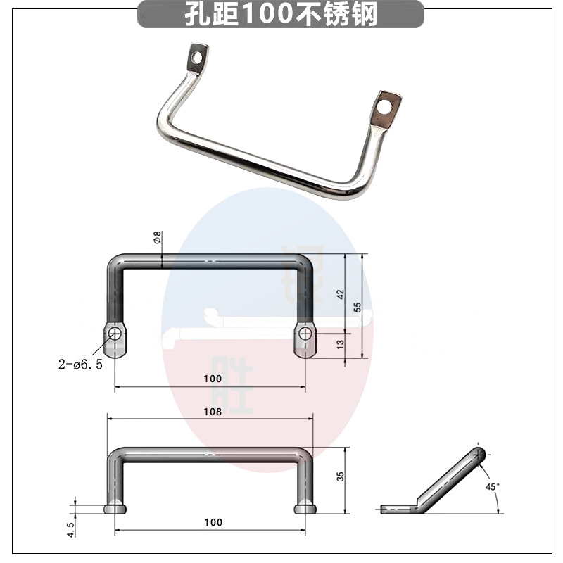 侧装倾斜角型拉手304不锈钢圆柱弯角扁头折弯提手工业把手明装|undefined