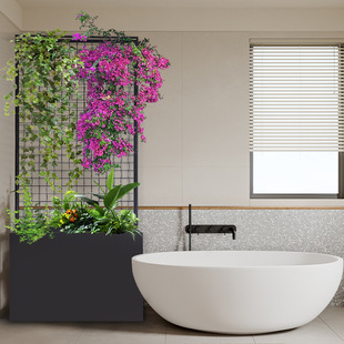 Floor-Standing Green Plant Planting Climbing Box Living Room Balcony Garden White Golden Floral Plant Partition Metal Square Flower Trough