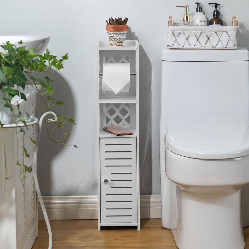 Bathroom Storage Rack, Narrow Cabinet for Toilet Gaps, Waterproof, No-Drill, Household Use