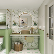 法式复古蒲公英植物壁纸花砖小清新卫生间瓷砖浴室厕所阳台墙地砖