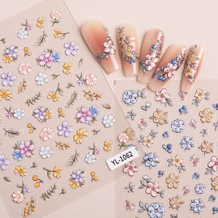 Spring oil painting small flower nail sticker jewelry 5D relief spring small fresh five petal flower nail art sticker YL