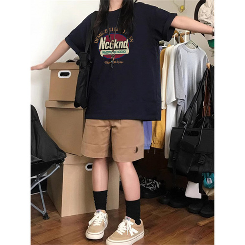Ocode Cross-border Pure Cotton Plus Size Drop Shoulder Women's Summer Design Focused Small Town Korean Style American Style T-shirt