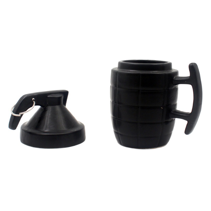 Taza de granada con temática militar con tapa para novio, taza de café de cerámica con diseño de mina terrestre.