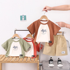 兒童短袖套裝純棉男童T恤寶寶夏季童裝女童短褲嬰兒衣服夏裝批發