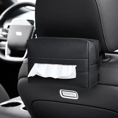 Armrest Box Paper Box — Car tissue box/set - lychee-pattern-black-without-tissue
