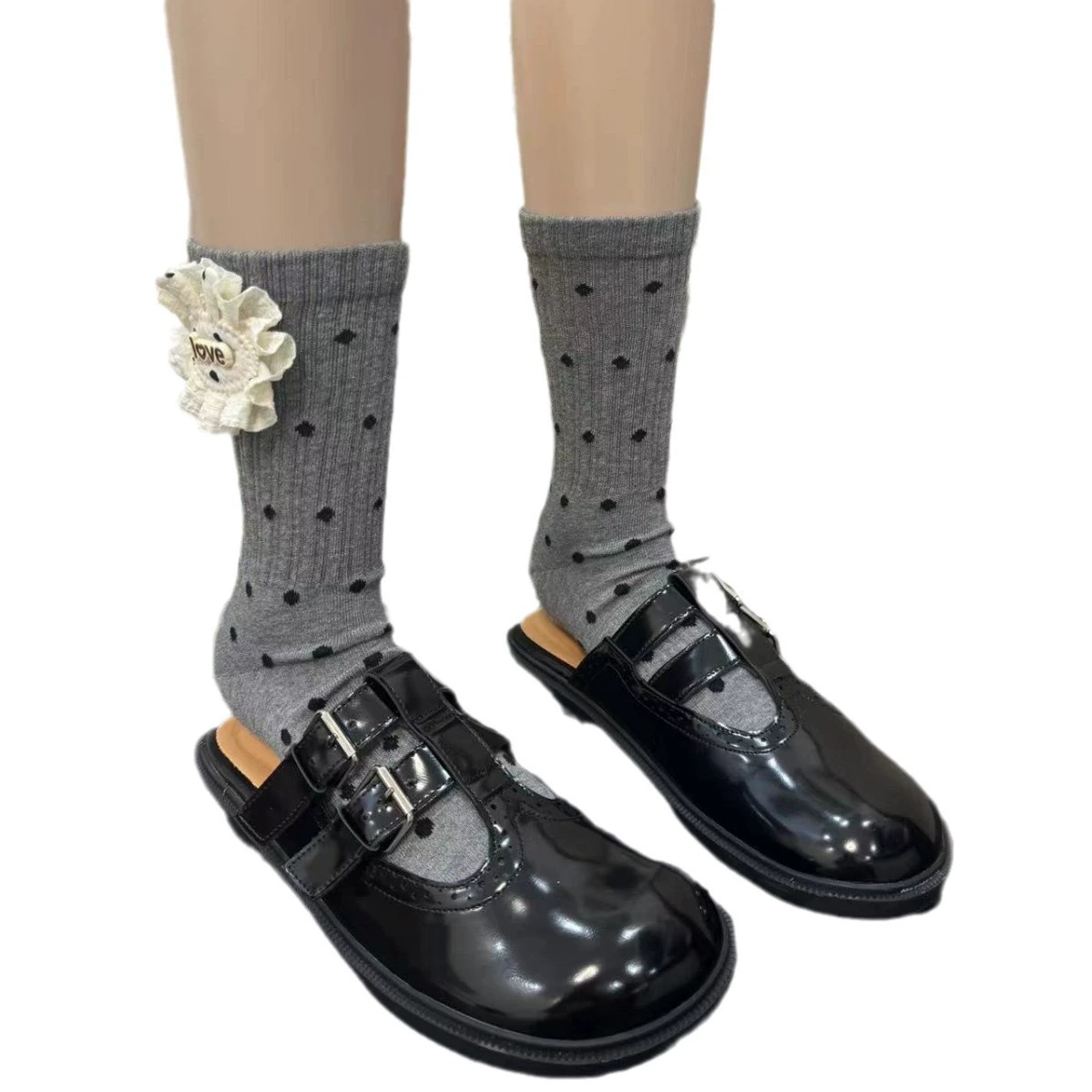 Новые носки в стиле Miu Miu, Мэри Джен, пузырьковый горох, мелкий принт, хлопковые носки, милые плотные носки, универсальные