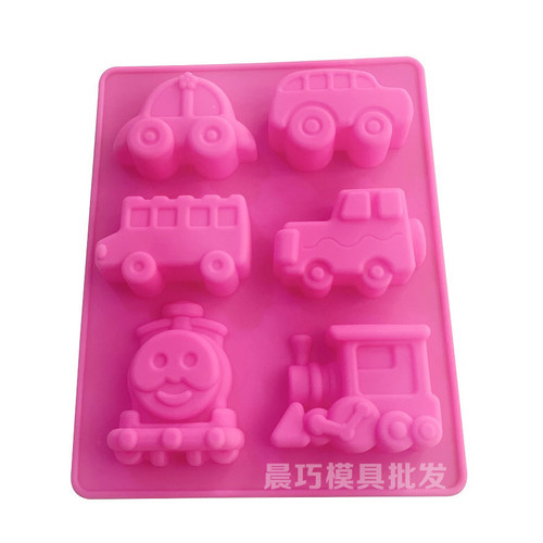 Supply silicone cake mold, six-hole car mold, locomotive mold, cartoon soap mold