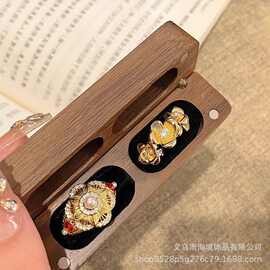 复古金色繁花似锦珍珠戒指女轻奢小众高级感气质宫廷风食指戒指环
