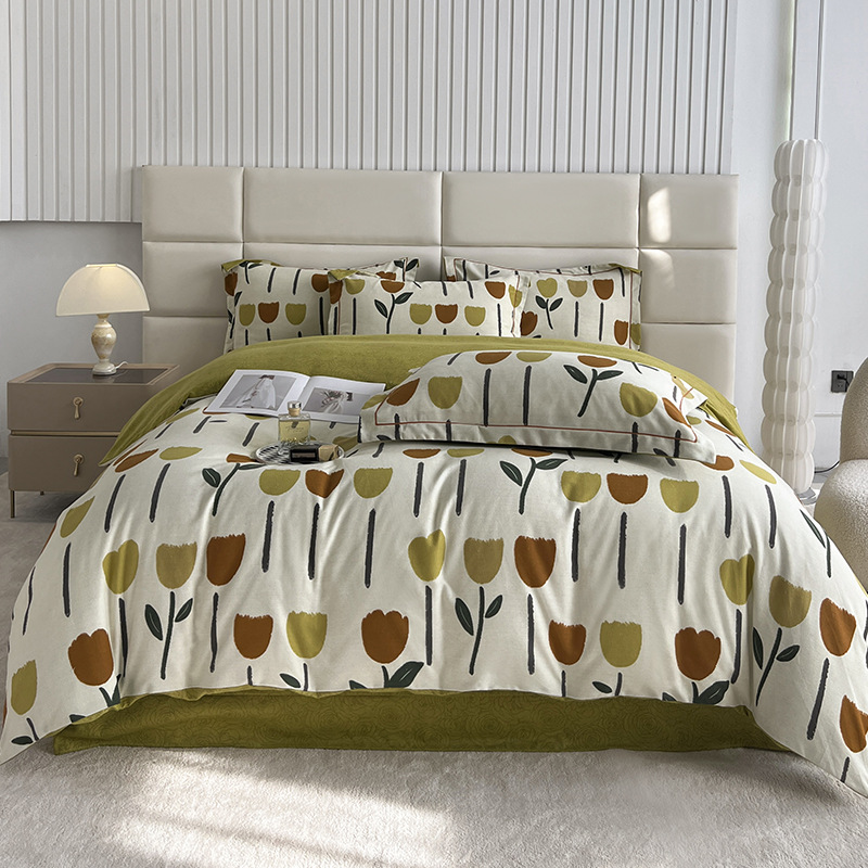 Nuevo juego de cuatro piezas de lana gruesa y cepillada, ropa de cama de edredón de impresión de lujo ligero para el hogar, ropa de cama de otoño e invierno al por mayor