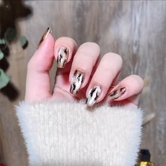 B292梯形豹紋可穿戴甲晶石梯形豹紋美甲成品假指甲貼片人工光療甲