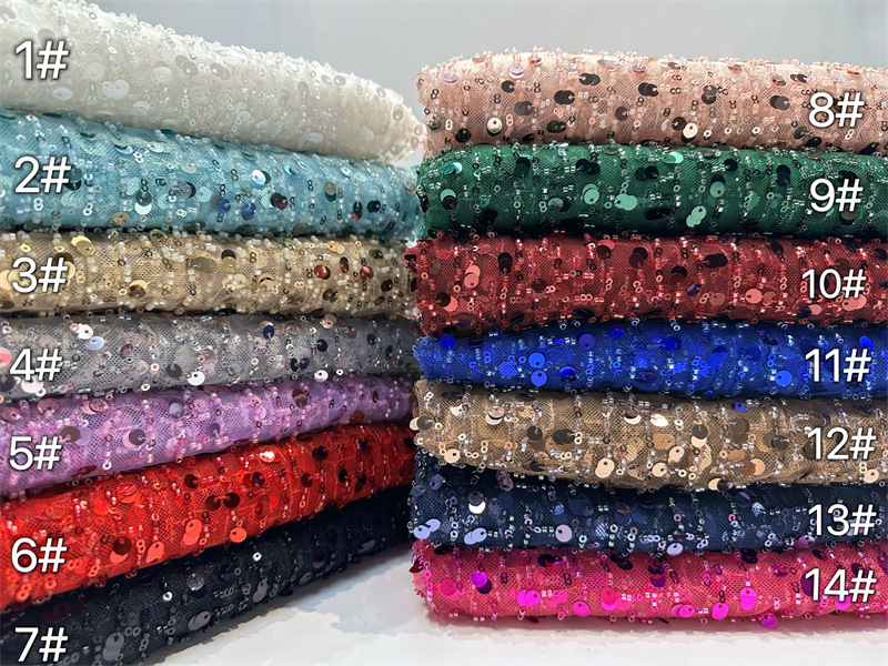 Fábrica al por mayor sequinilla bordada perlas tubo bordado tela de moda rendimiento de escenario ropa de vestir de alta calidad tela