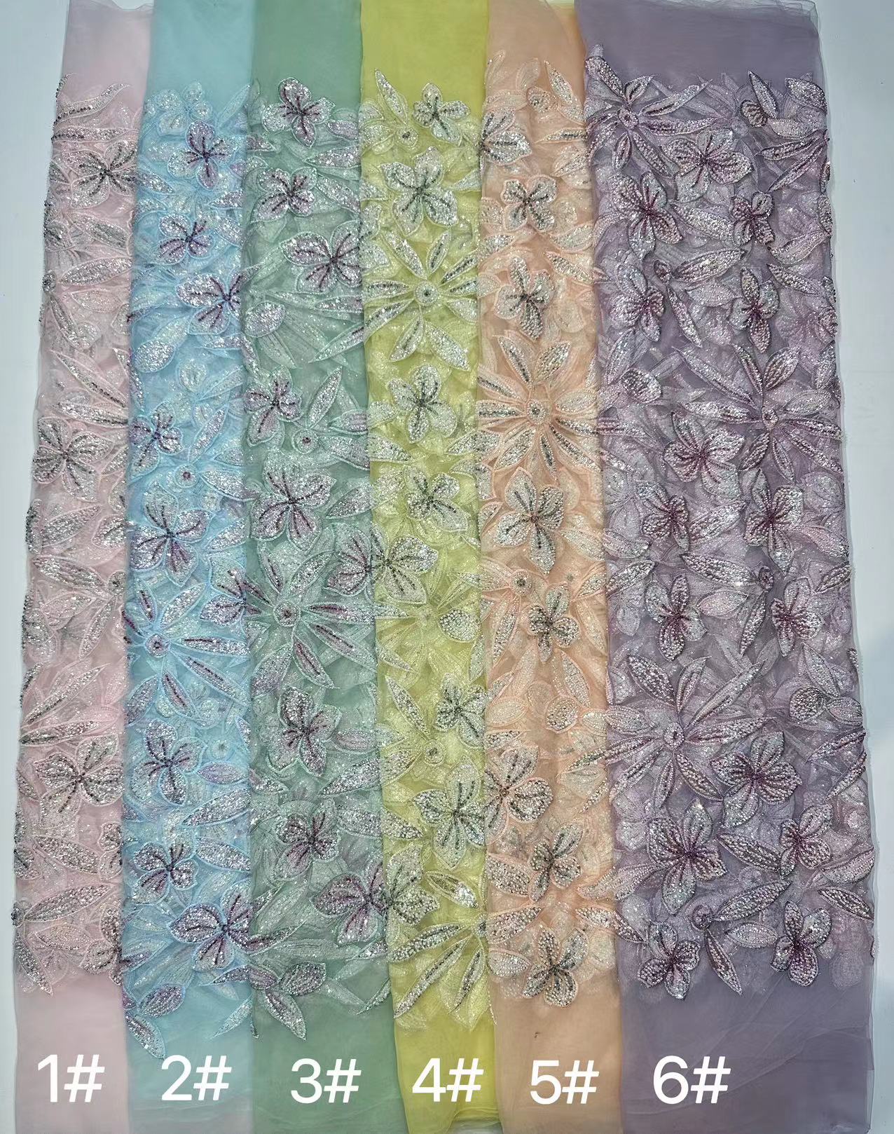 Flores de hojas bordadas de encaje bordado tela de alto lujo vestido de boda vestido de tela en stock