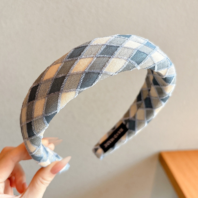 7#Blue plaid headband-3cm