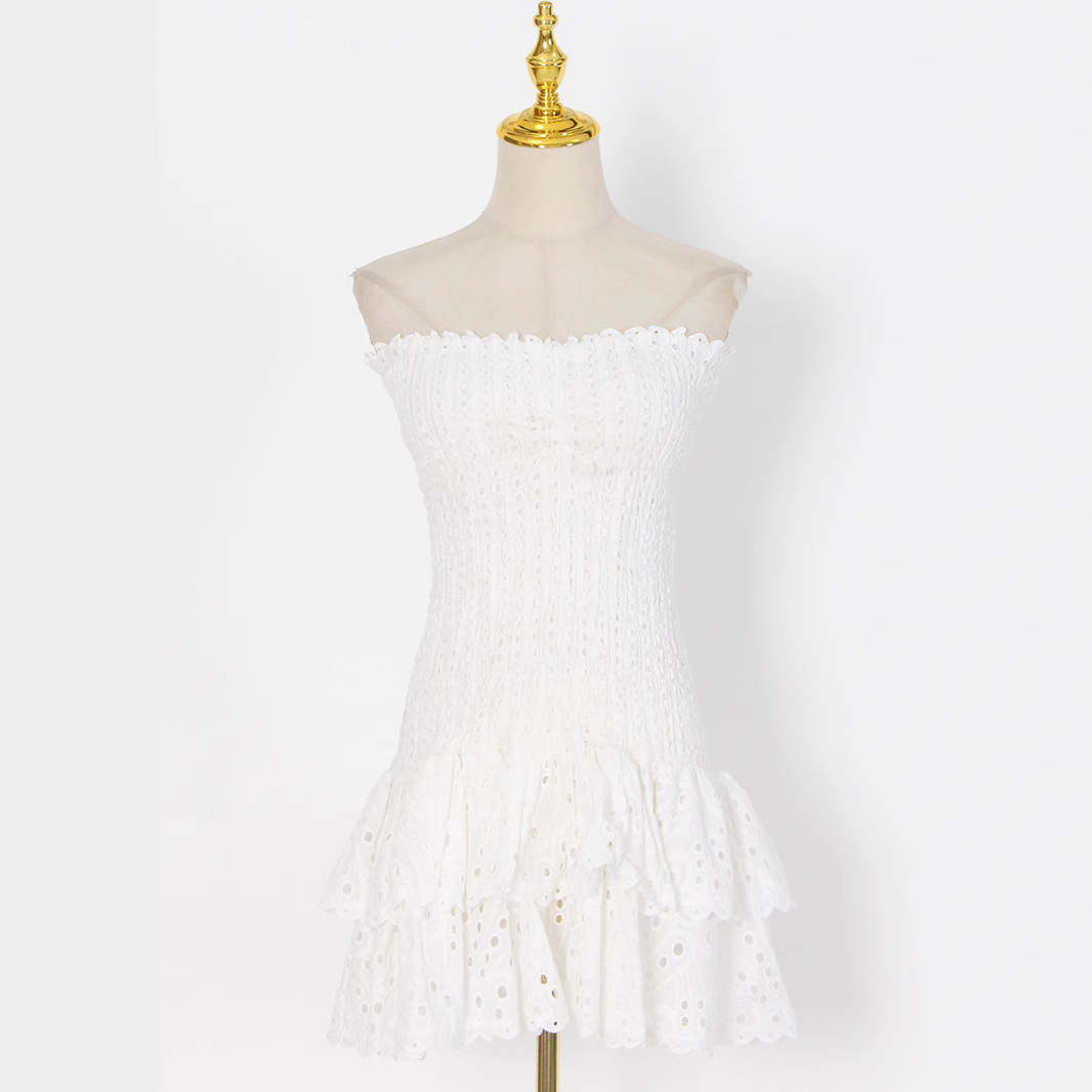Cross-border European And American Style Women's Dress, 2025 Spring New Model, Ruffled, Elegant, Strapless,_voghion.com