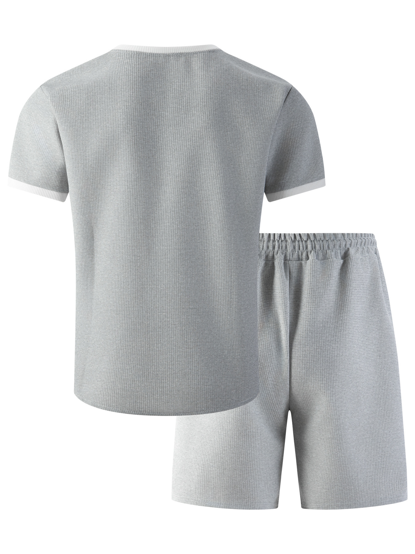 Herren Waffelstrick V-ausschnitt Set Mit T-shirt Und Kurzer Hose_voghion.com