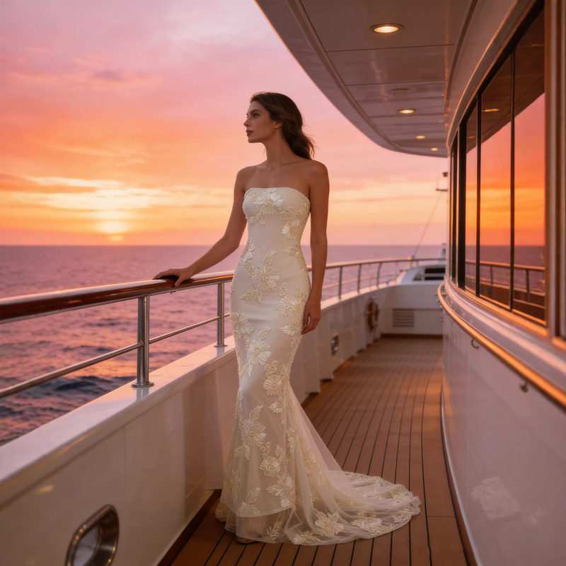 European and American Style White Strapless Fishtail Bodycon Dress, High-End Evening Gown in Socialite Style, Exclusively for Cross-Border Sales