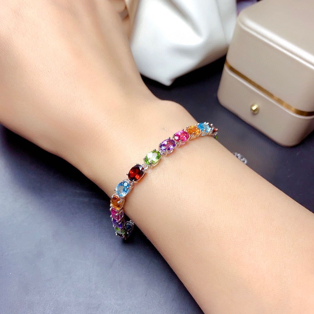 Colorful Gemstone Bracelet Caibao Bracelet Minority Design Full Diamond Egg Shaped Hand Jewelry display picture 3