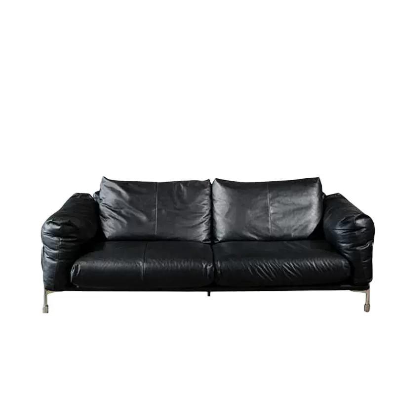 Sofá de cuero antiguo minimalista sala de estar Bauhaus estilo retro negro sofá hammer 2025 nuevo