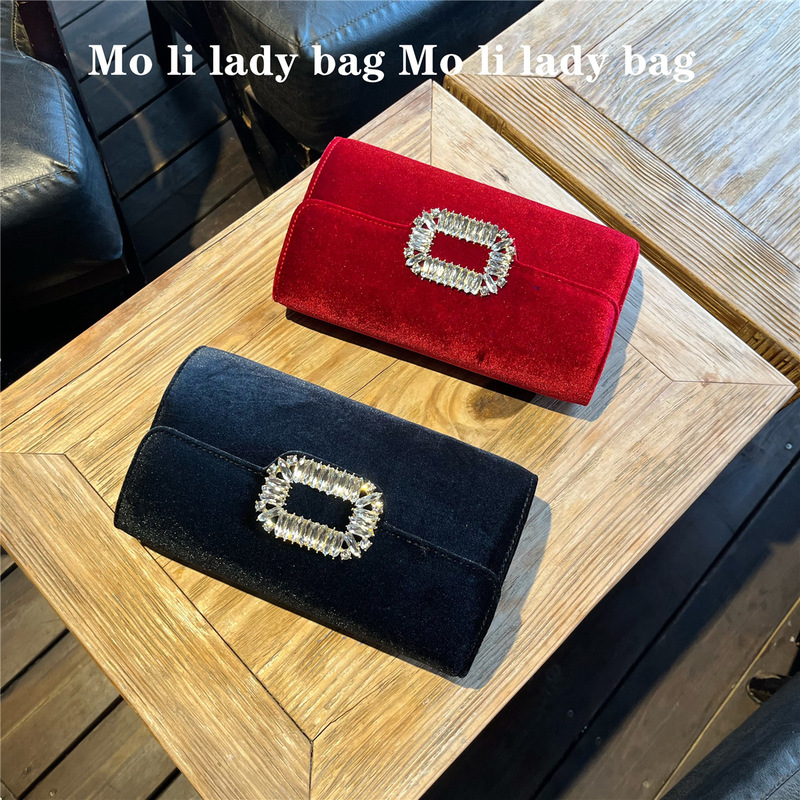 Vintage Celebrity Square Buckle Diamond Clutch Bag Velvet Chain Crossbody Dinner Dress Clutch Single Shoulder Bag Clutch Bag Women