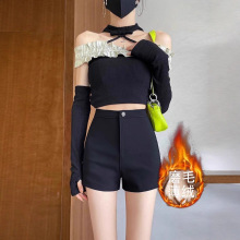 黑色下半身失踪新款秋冬加绒短裤女辣妹高腰显瘦a字紧身弹力跨境