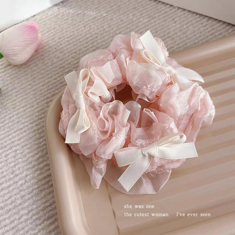 Encaje de flor coreana Encaje de intestino grueso Anillo de cabello femenino Cabeza de flor de viento pastoral Cuerda de cabeza de bola de gran tamaño Accesorios para el cabello de alta calidad