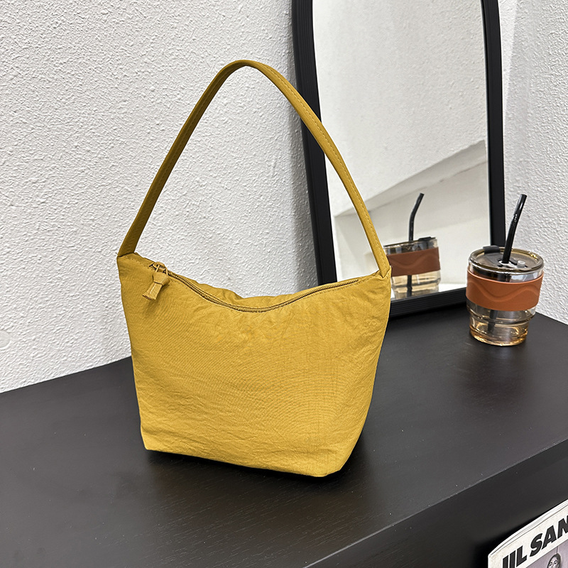 Solid Color Handbag Women's Large Capacity Soft Waxy Nylon Bag Simple Armpit Bag Hand Bag New Shoulder Mommy Bag