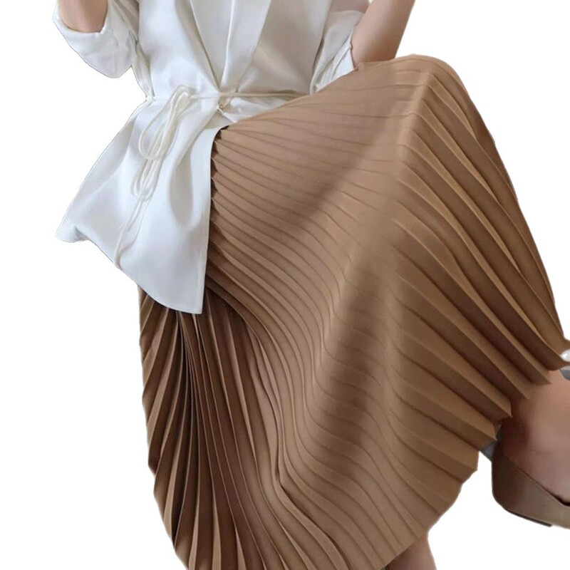 古典半身裙百褶夏季长裙百褶裙秋夏新款高腰中长款显瘦百搭女|undefined