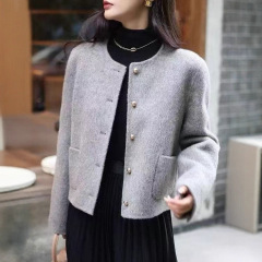 哥家商场同款女装2025秋季韩系灰色小香风外套女毛呢单面呢上衣