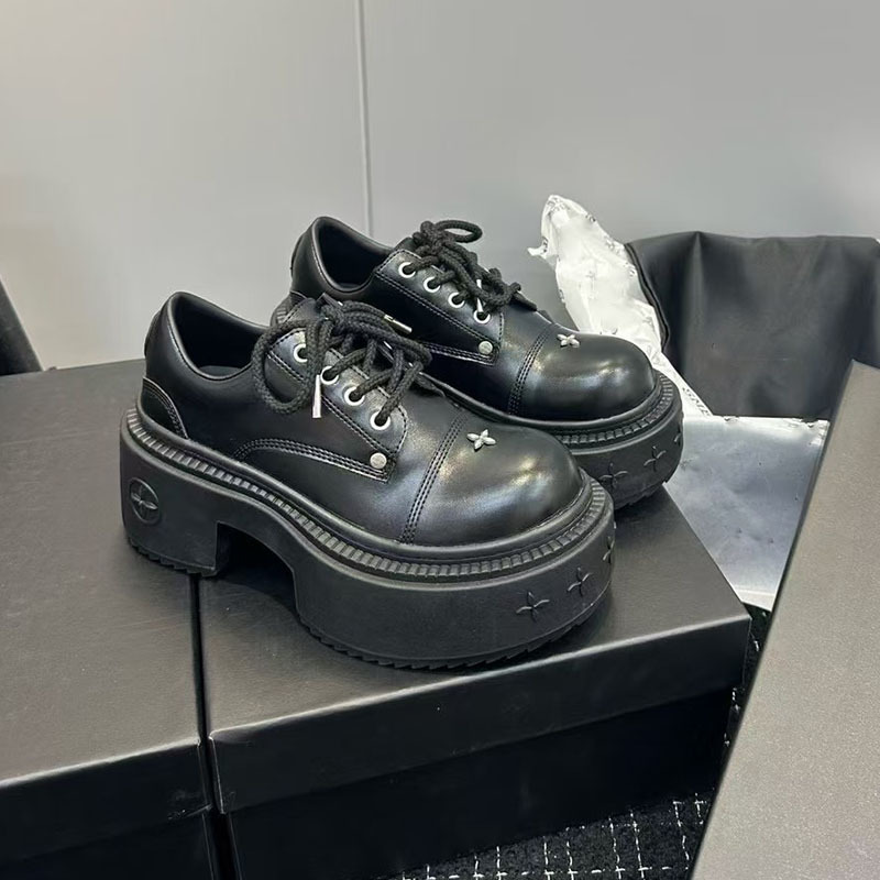 Yinyin Mercury Su 7CM Round Toe Canvas Women SMFK Cross Thick Sole For Short People Panda Big Head Derby Shoes_vogvips.com