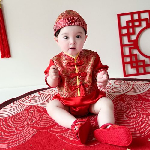 宝宝周岁礼服男套装男童红色男孩生日满月抓周服婴儿衣服中式唐装