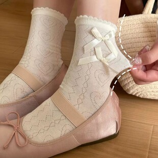 Lace Love Spring and Summer Tube Thin All-Match Mesh Bow Lolita Socks Piled for Outer Wear Sweat-Absorbing Socks